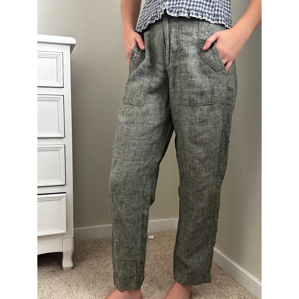Athleta Olive Green Linen Blend Utility Jogger Pants Size 0 Relaxed Tapered Boho